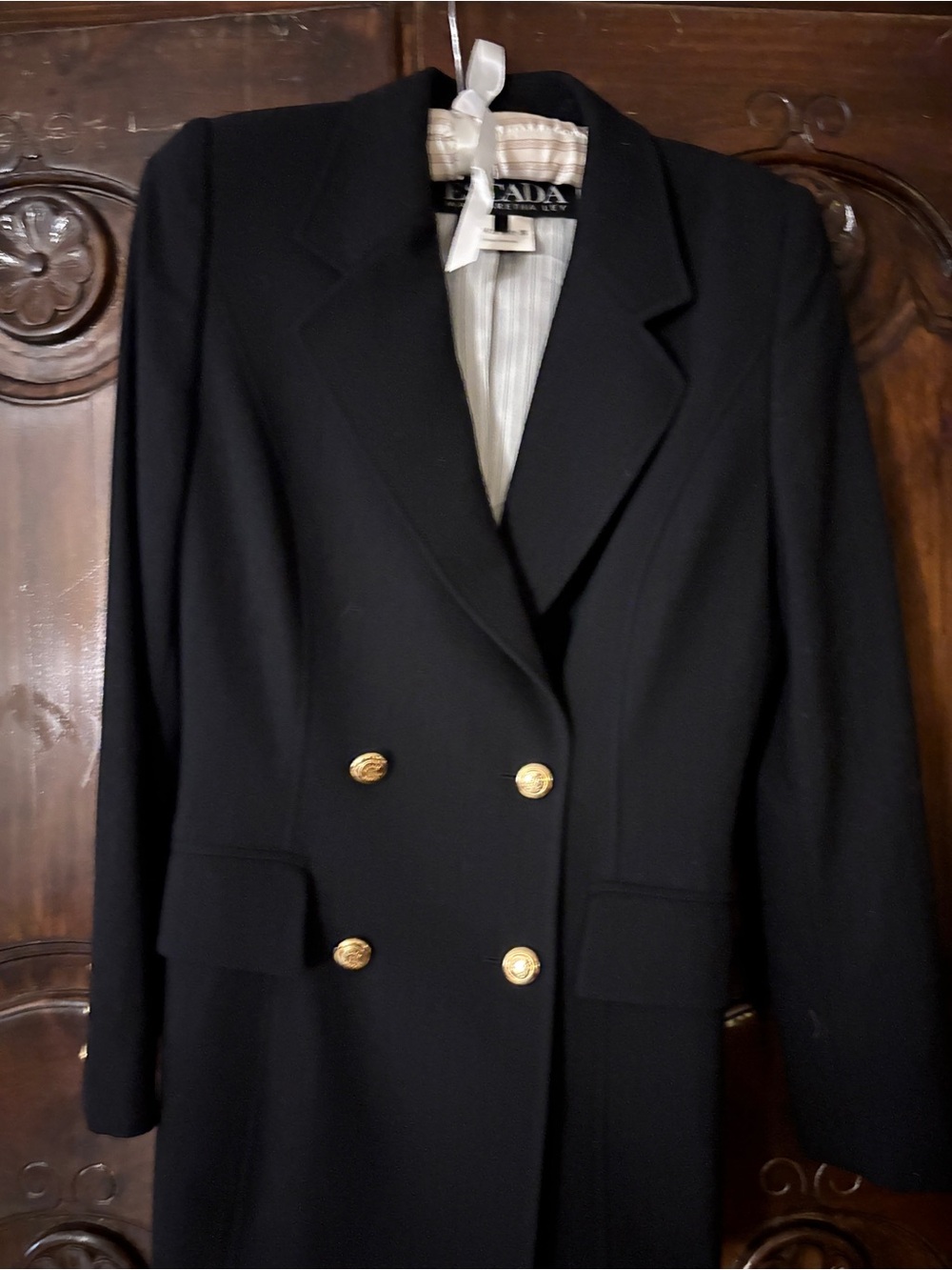 Escada Black Double-Breasted Blazer with Gold Buttons